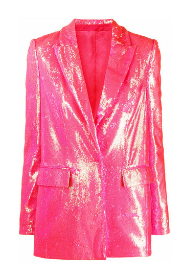 Blazer de fiesta de mujer con lentejuelas rosas brillantes